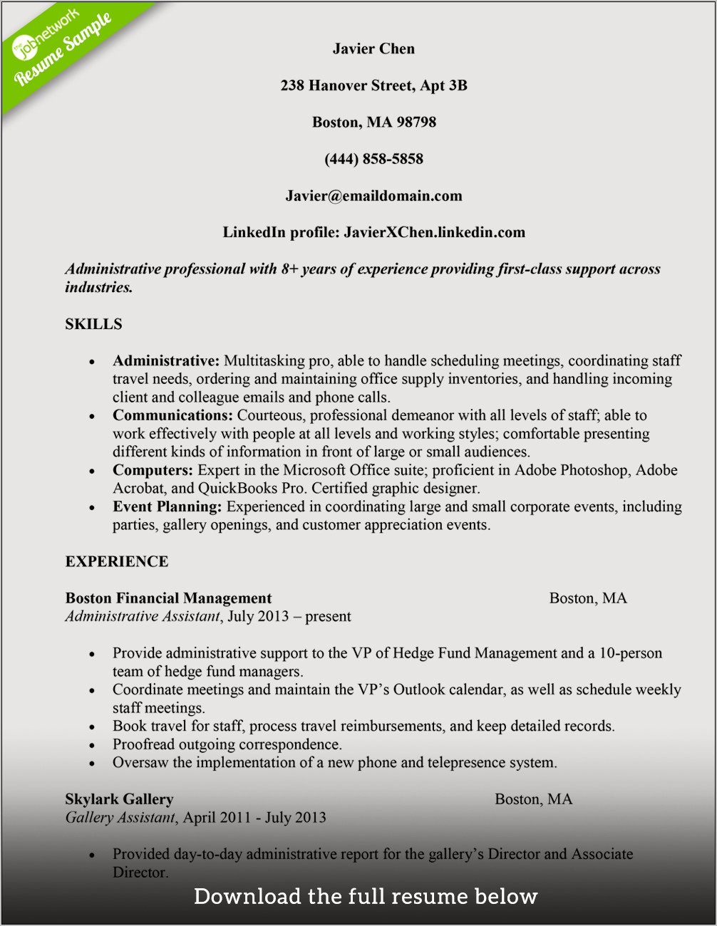 Administrative Assistant Sample Resume 2015