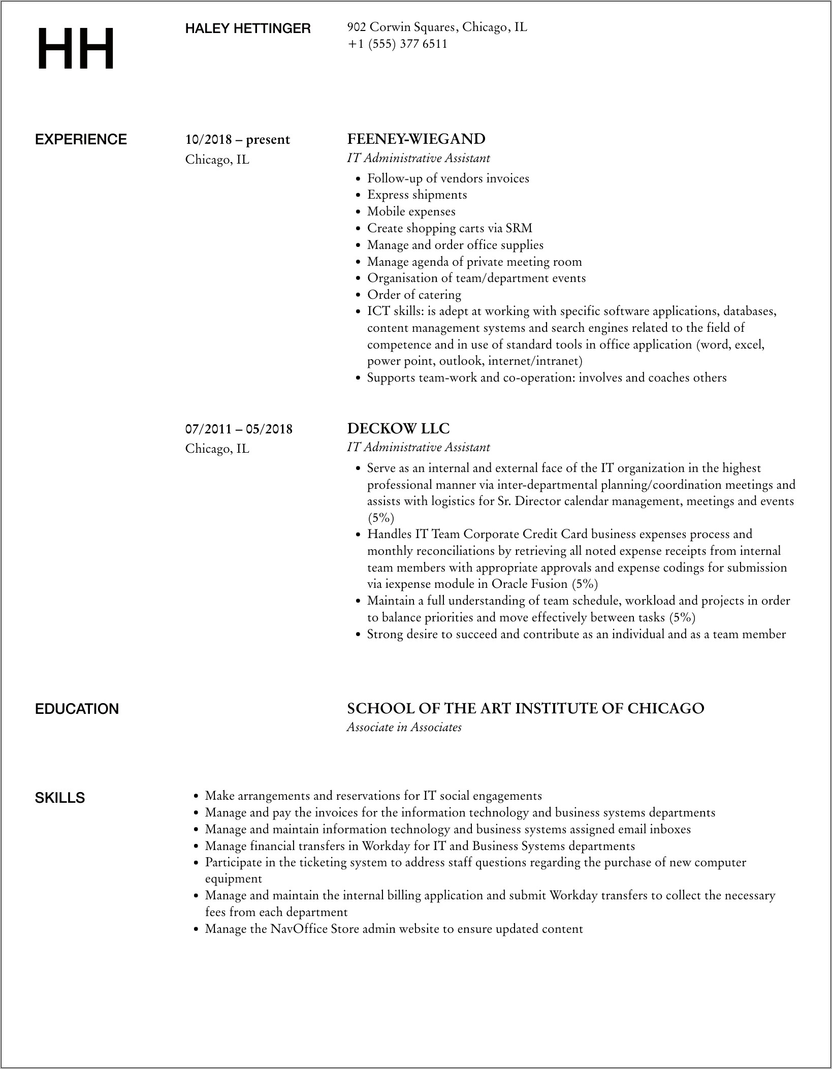 Administrative Assistant Sample Resume 2018