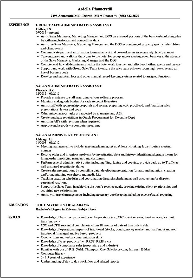 Administrative Assistant Skills On Resume