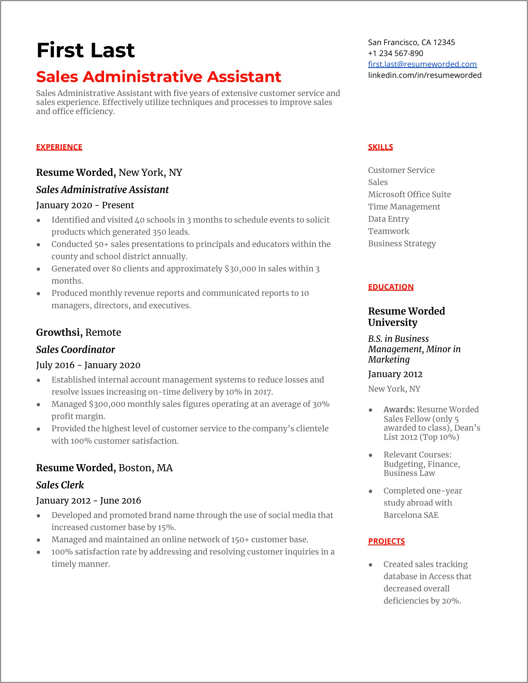 Administrative Assistant Summary Resume Sample