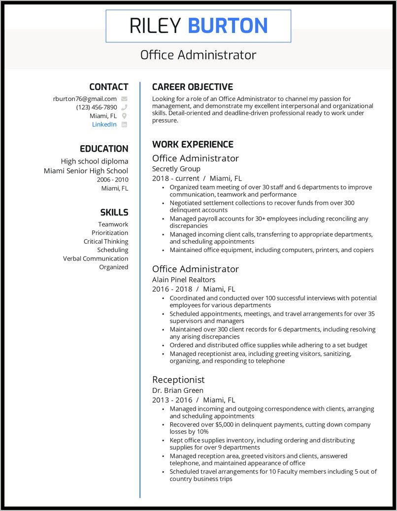 Administrative Job Resume Sample 10