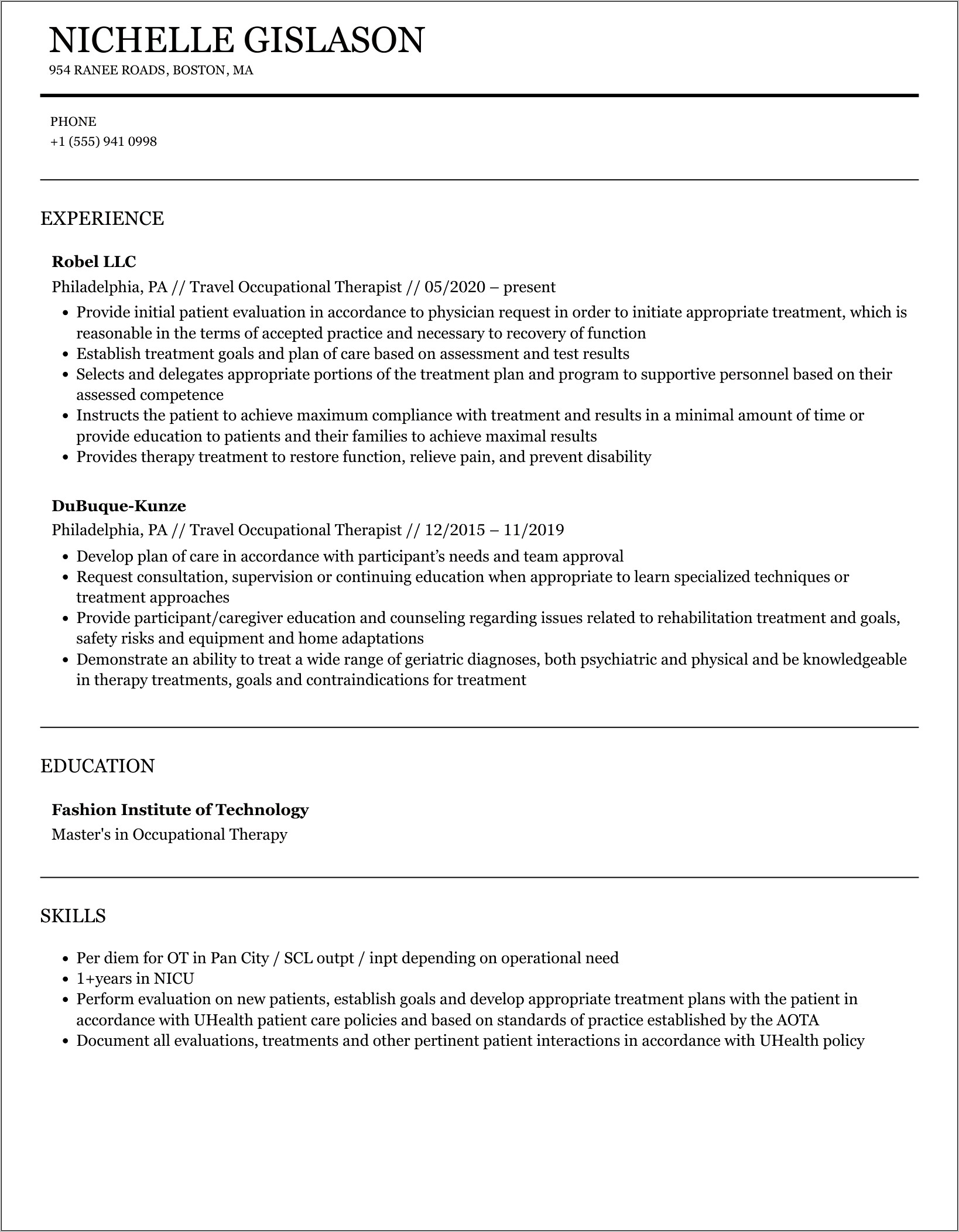 Advanced Travel Therapy Resume Examples