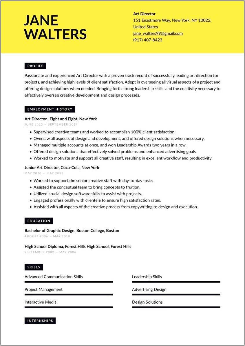 Advertising Art Director Resume Examples