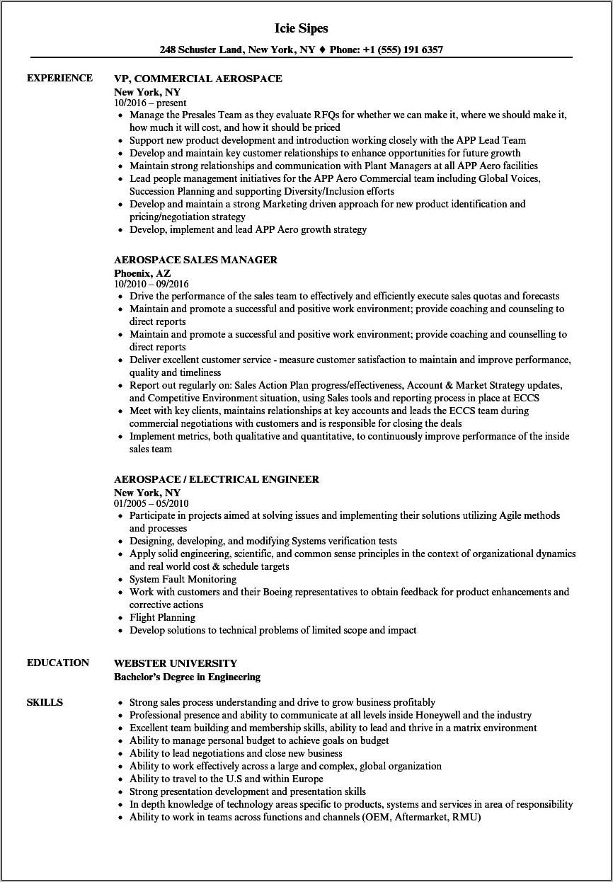 Aerospace Stress Engineer Resume Sample