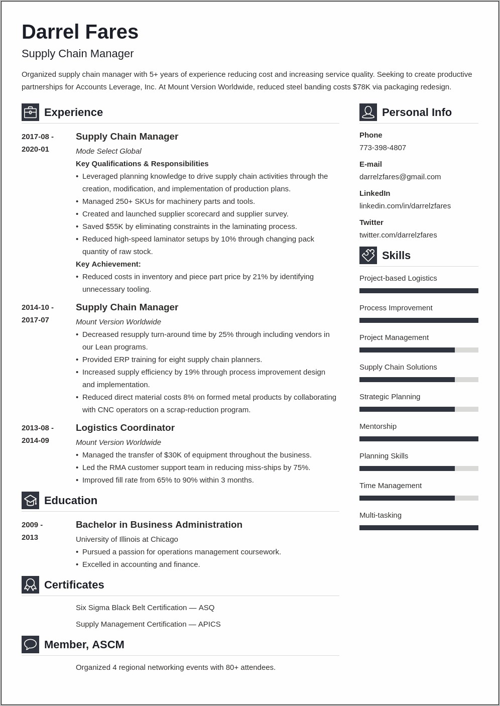 Aerospace Supply Chain Manager Resume