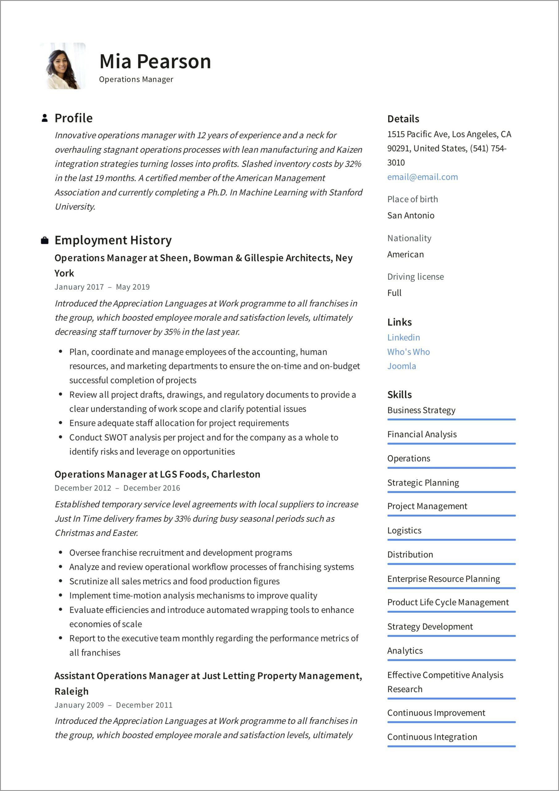 Air Freight Operations Manager Resume