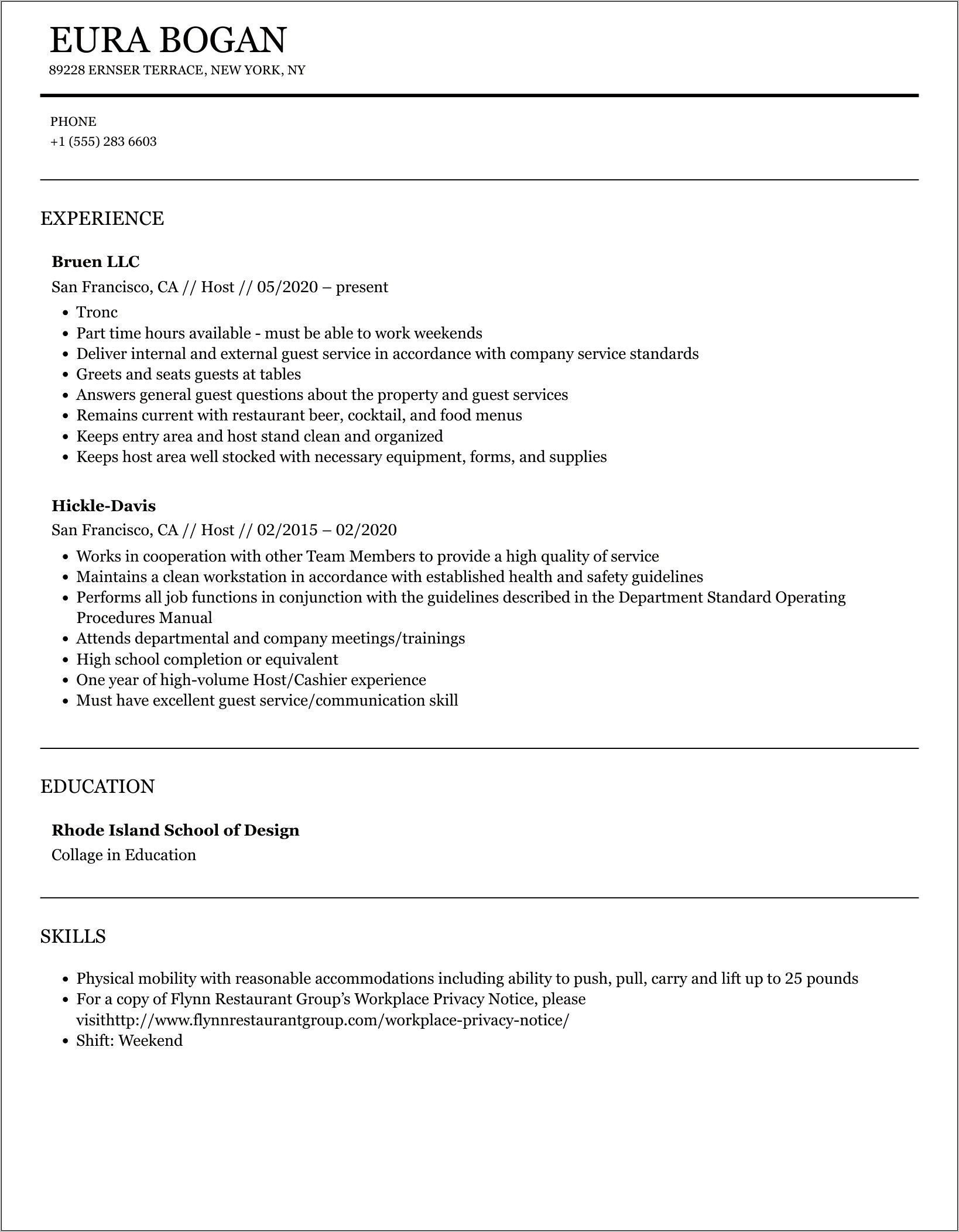 Airbnb Host Job Description Resume