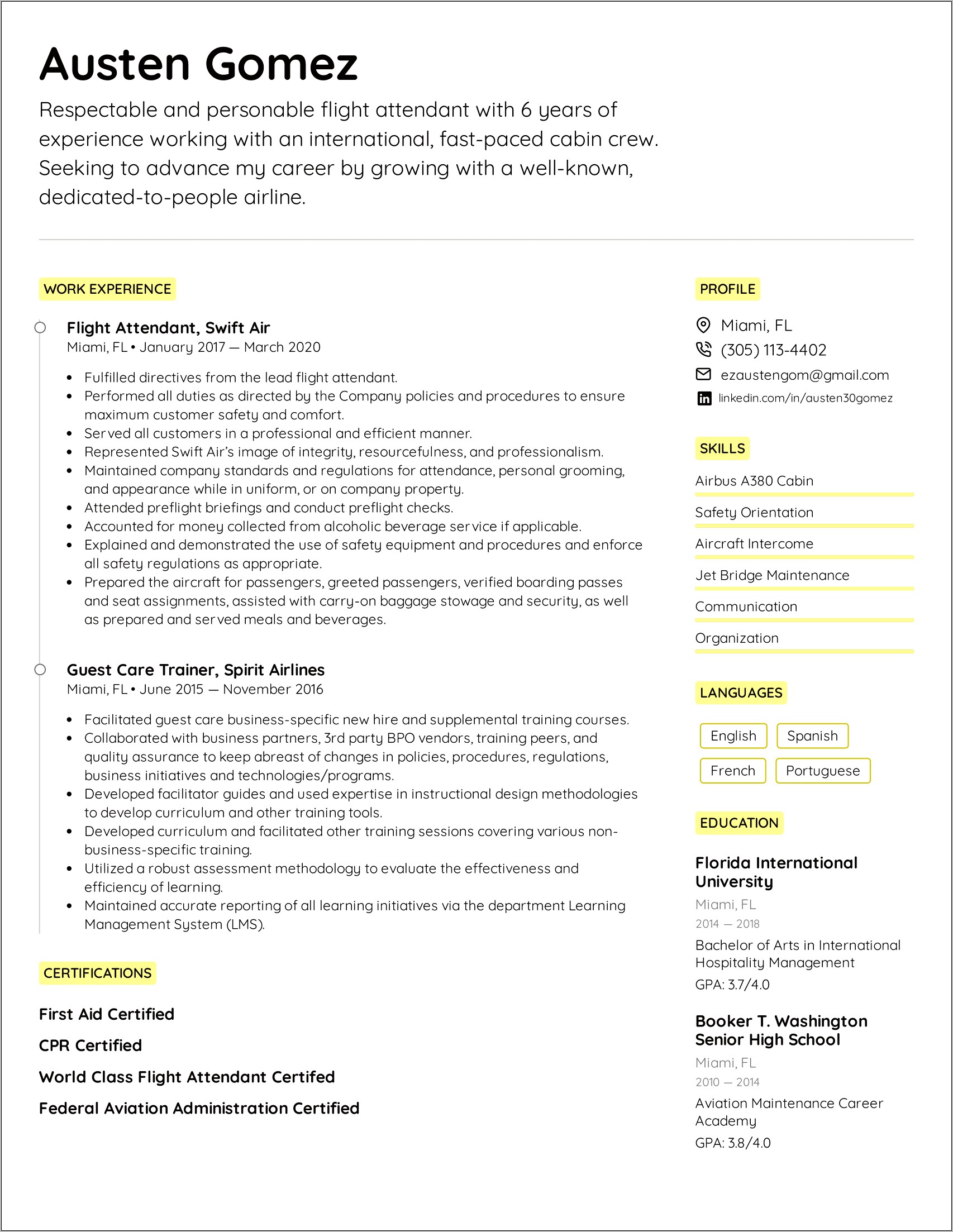 Airline Customer Service Resume Example