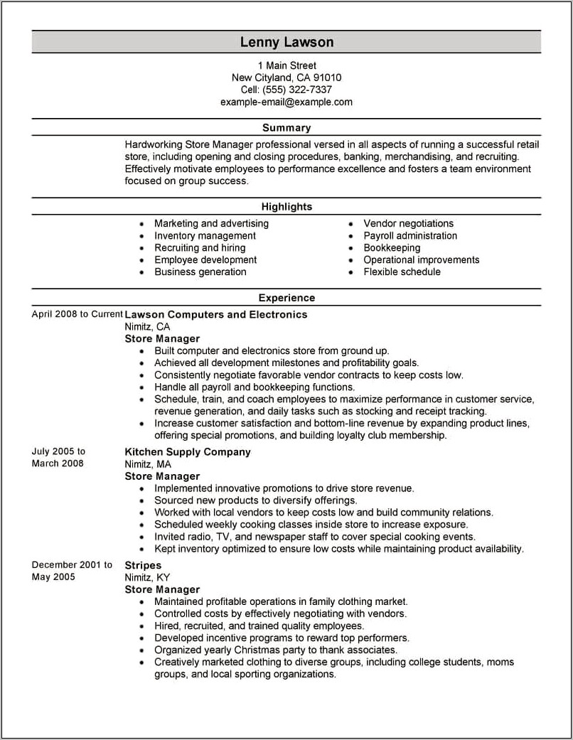 Aldi Shift Manager Resume Example