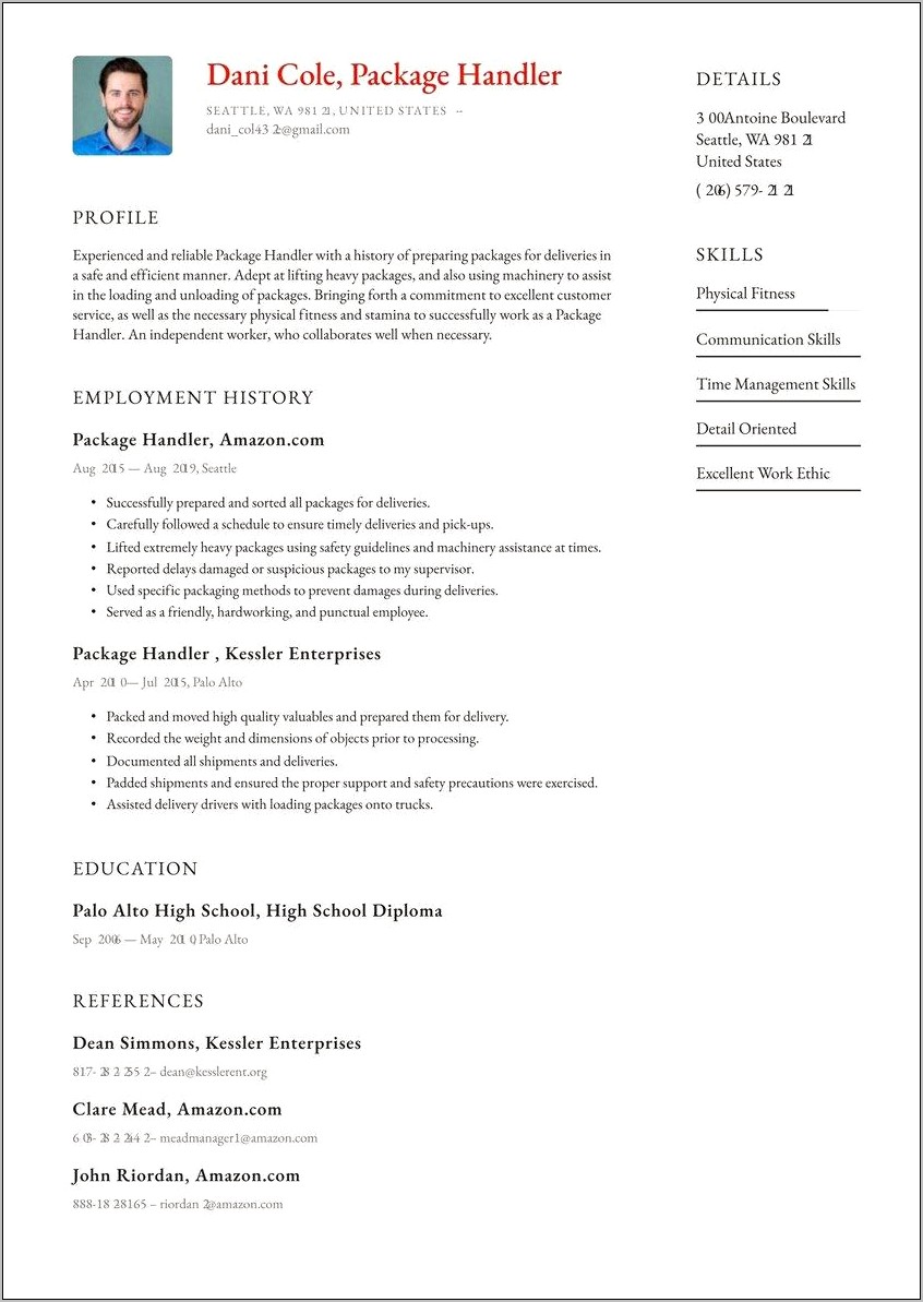 Amazon Job Description Resume Example