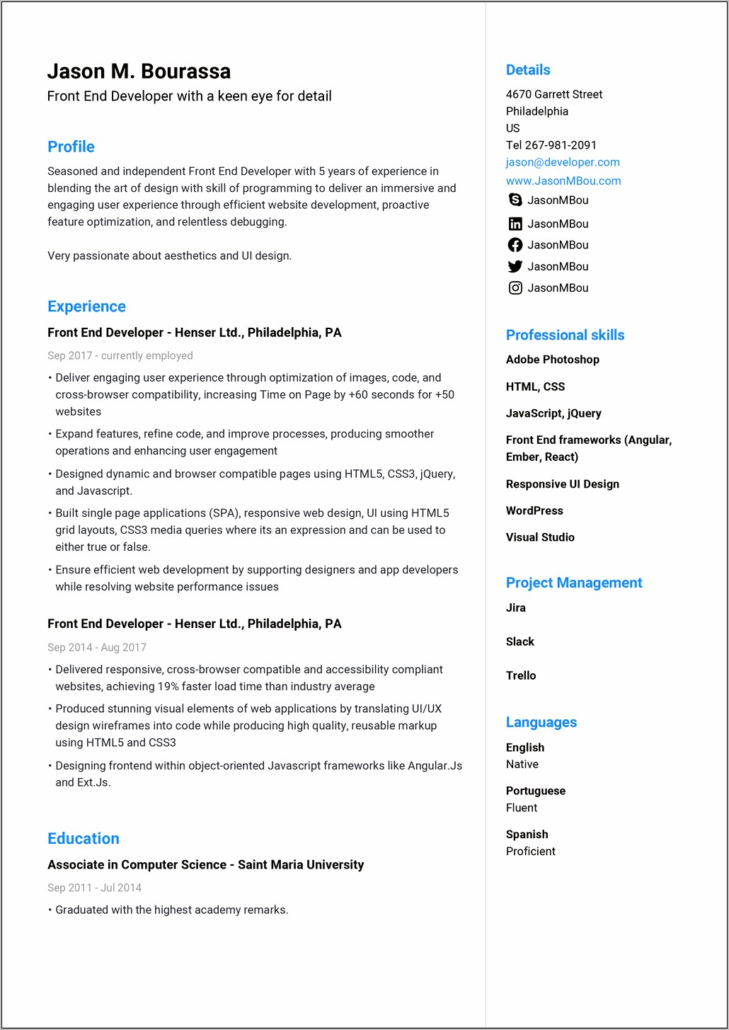 Angular Js Job Support Resume