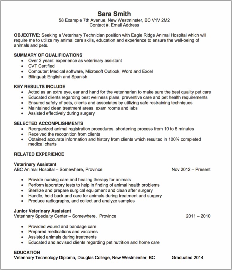 Animal Care Worker Objective Resume