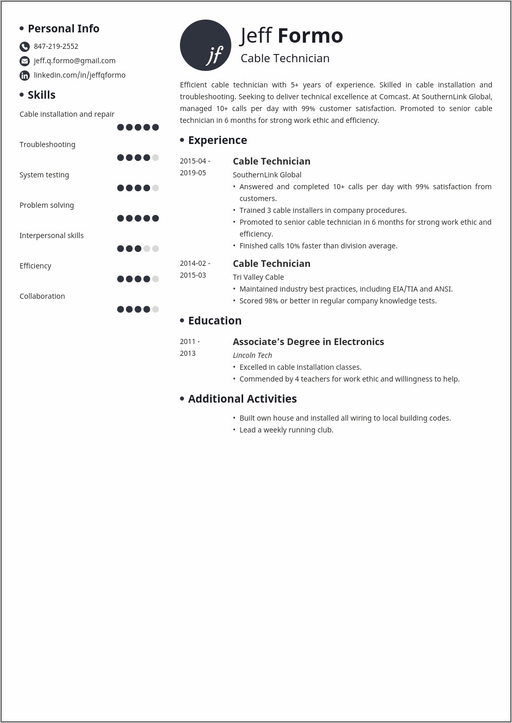 Appliance Service Technician Resume Sample