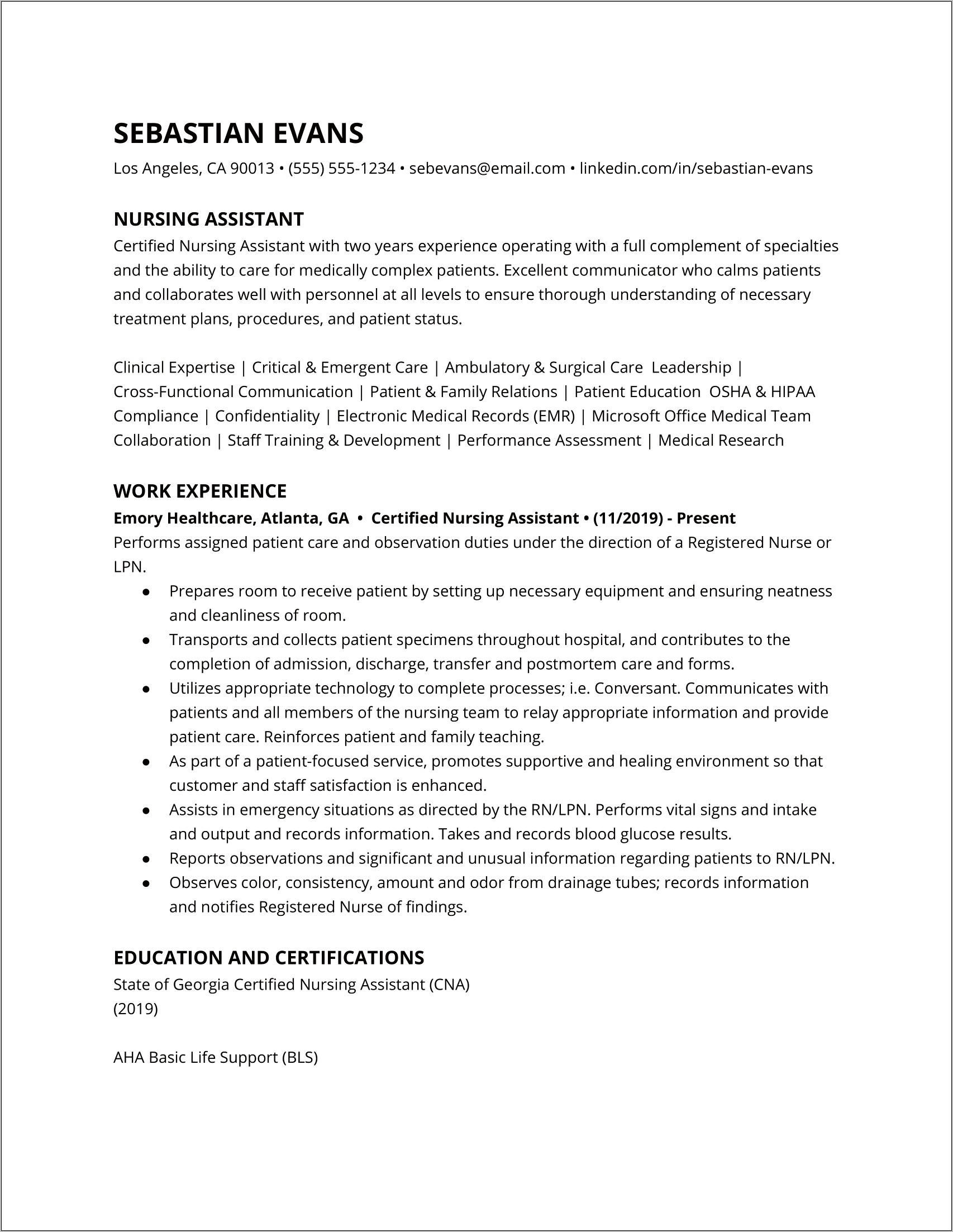 Applying Nursing Assistant Job Resume