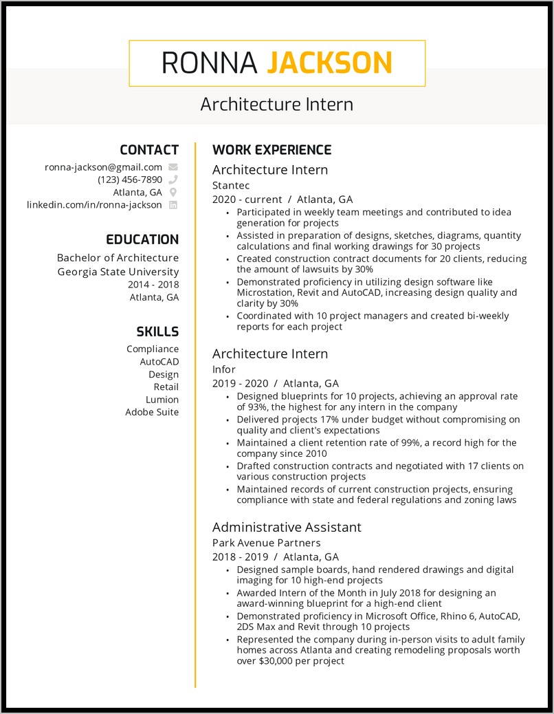 Architectural Job Captain Resume Samples