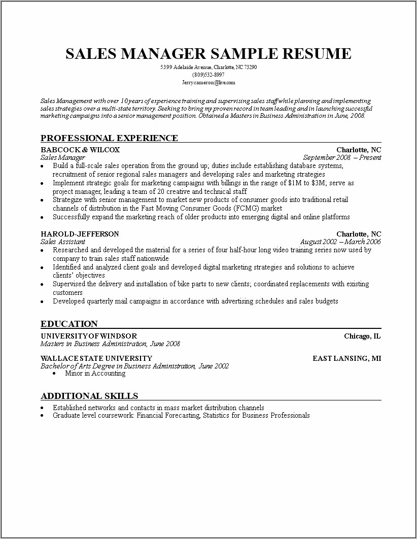 Area Sales Manager Resume Download