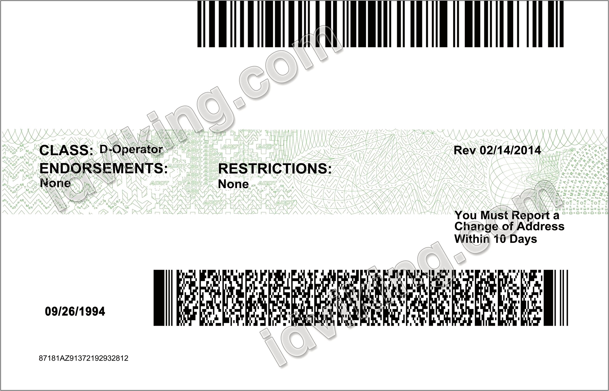 Arizona Driver's License Template Download