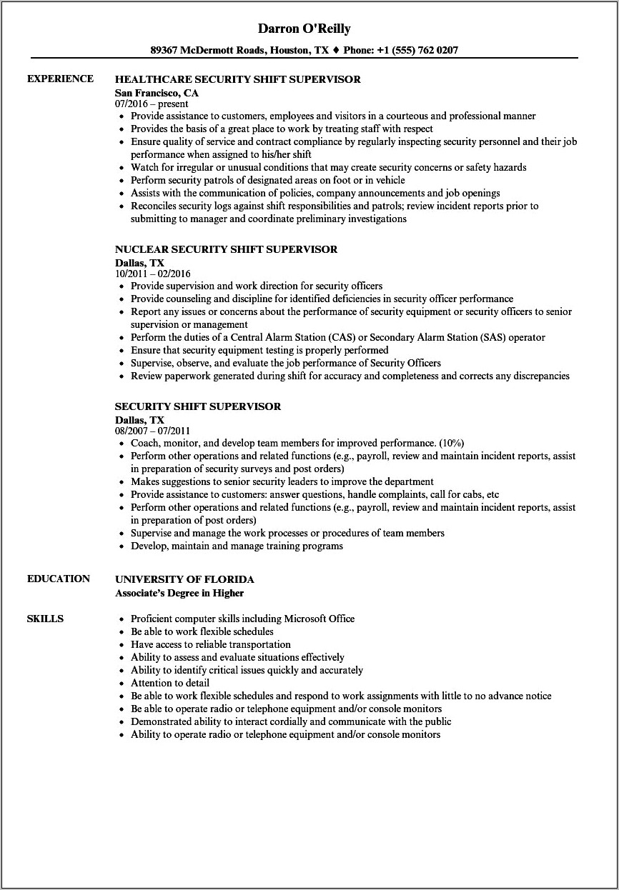 Armed Security Guard Resume Examples