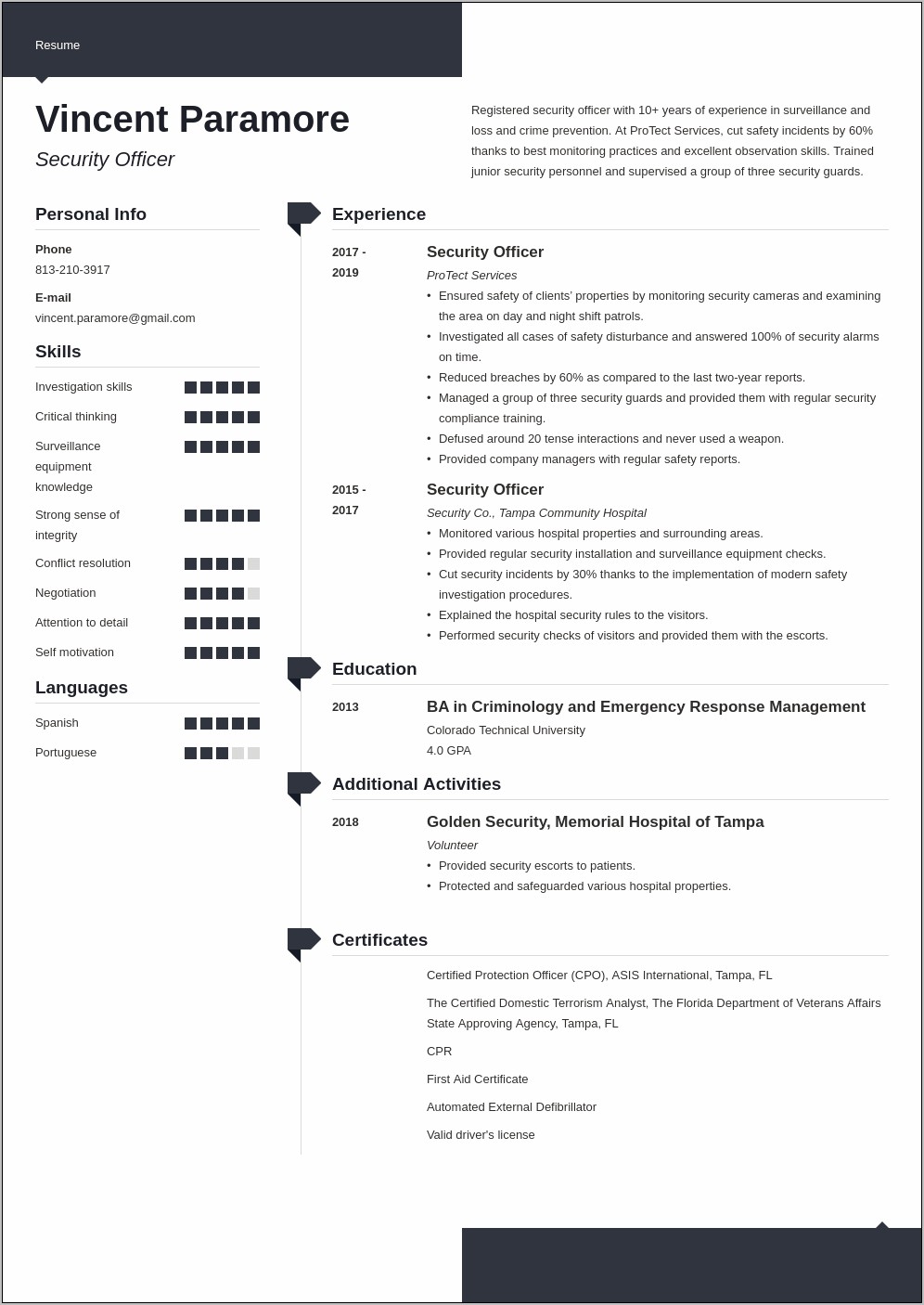 Armed Security Officer Resume Examples