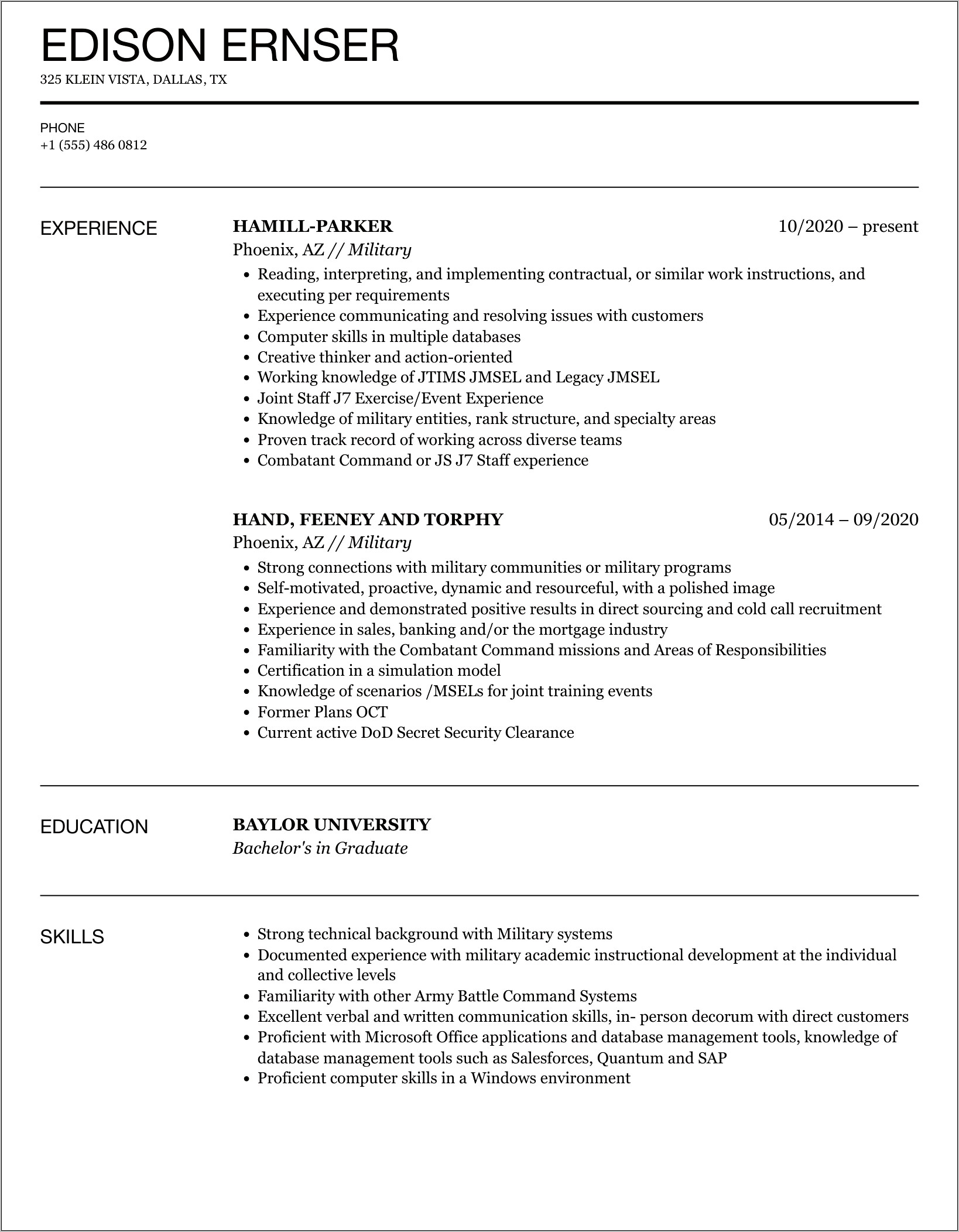 Army 36b Federal Resume Example