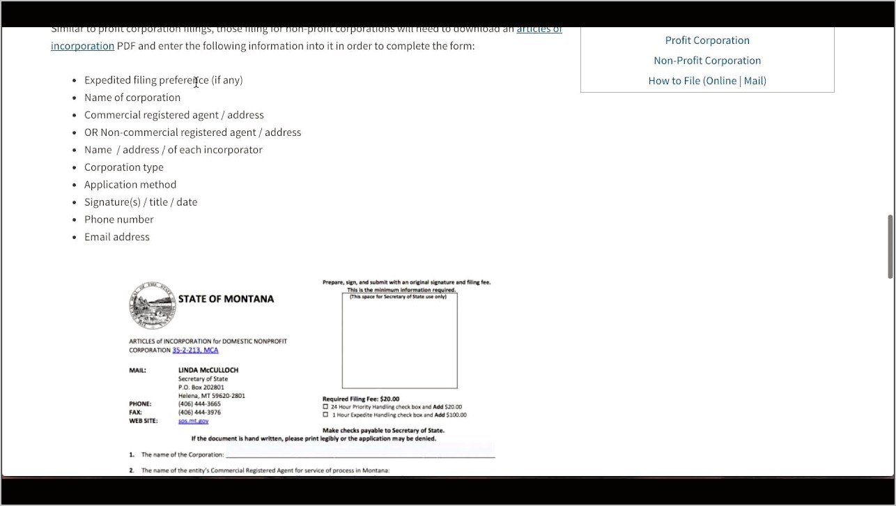 Articles Of Incorporation Template Download Montana