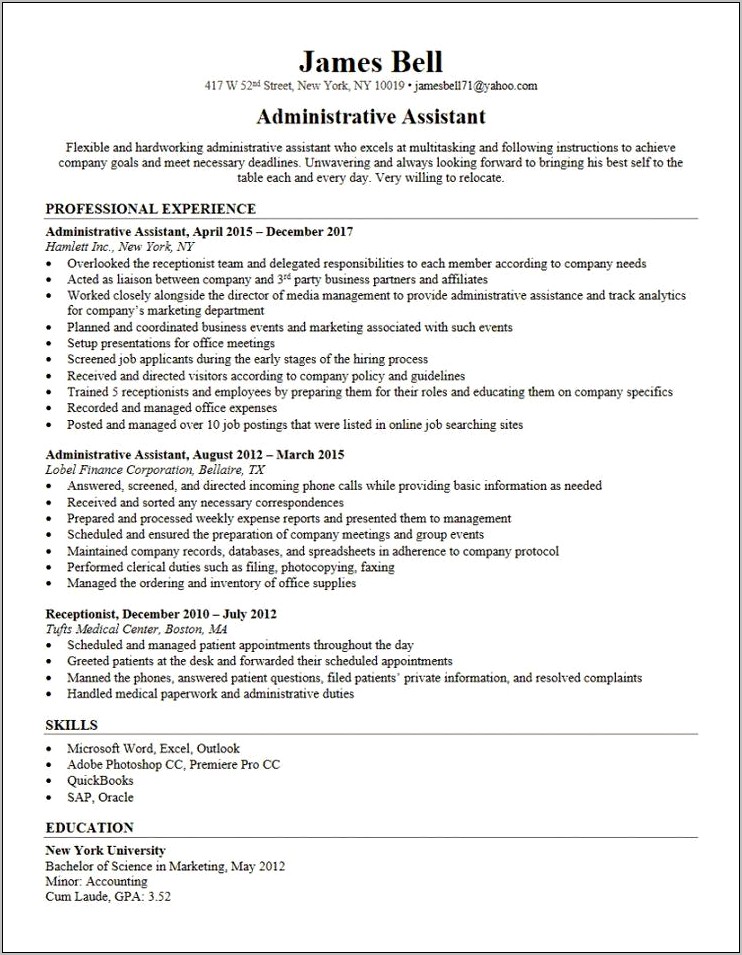 Assistant Job Description For Resume