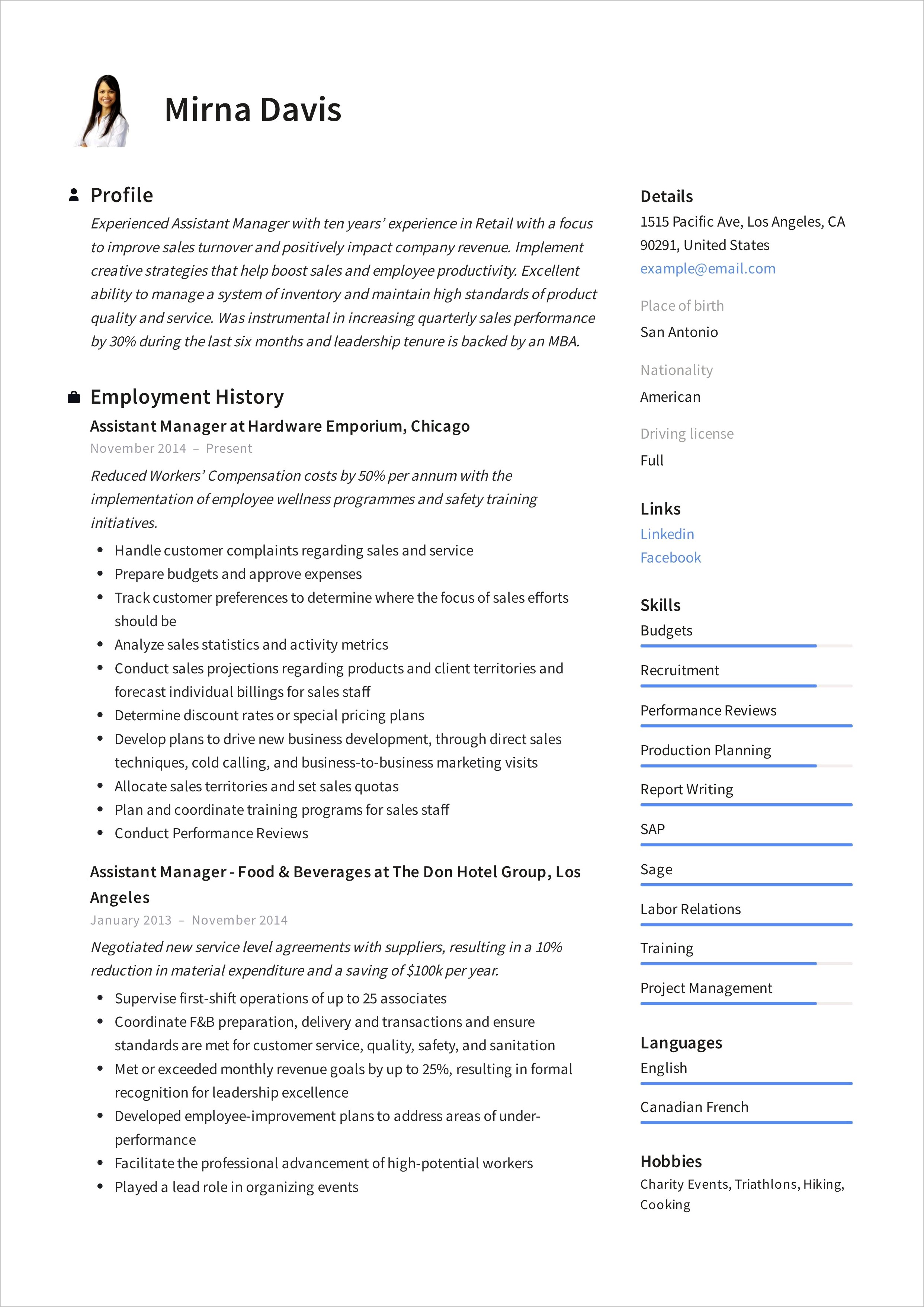 Assistant Manager Production Resume Format