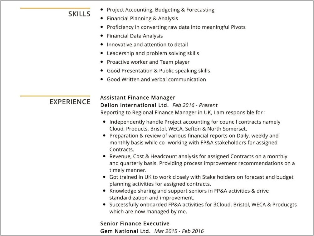 Assistant Manager Resume Word Format