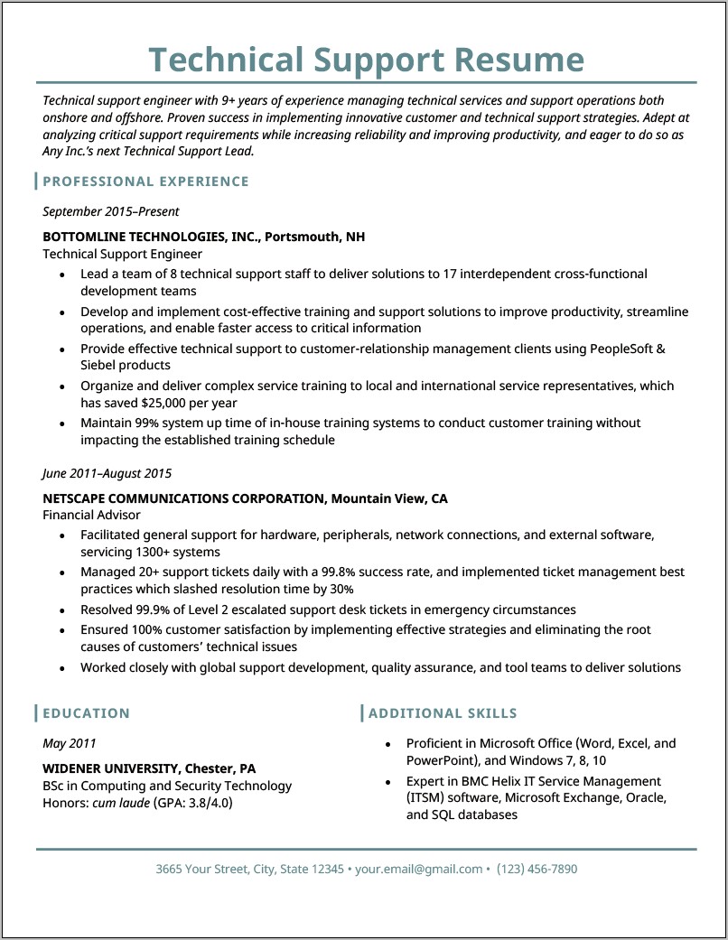Assistant Manager Technical Support Resume