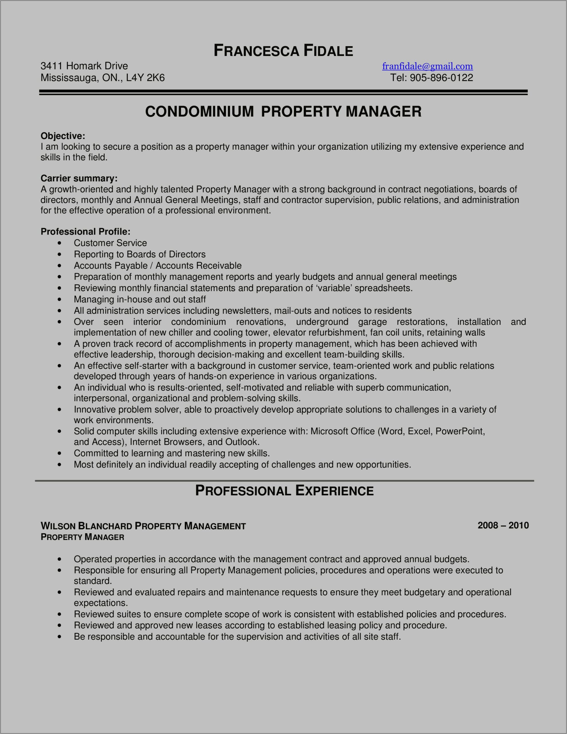 Assistant Property Management Objective Resume