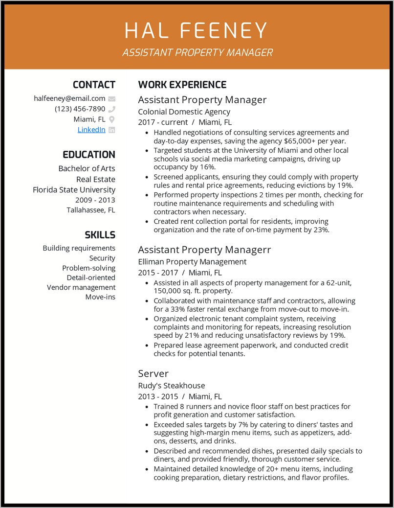 Assistant Property Management Resume Examples