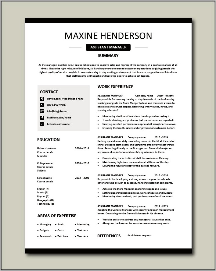 Assistant Sales Manager Resume Template