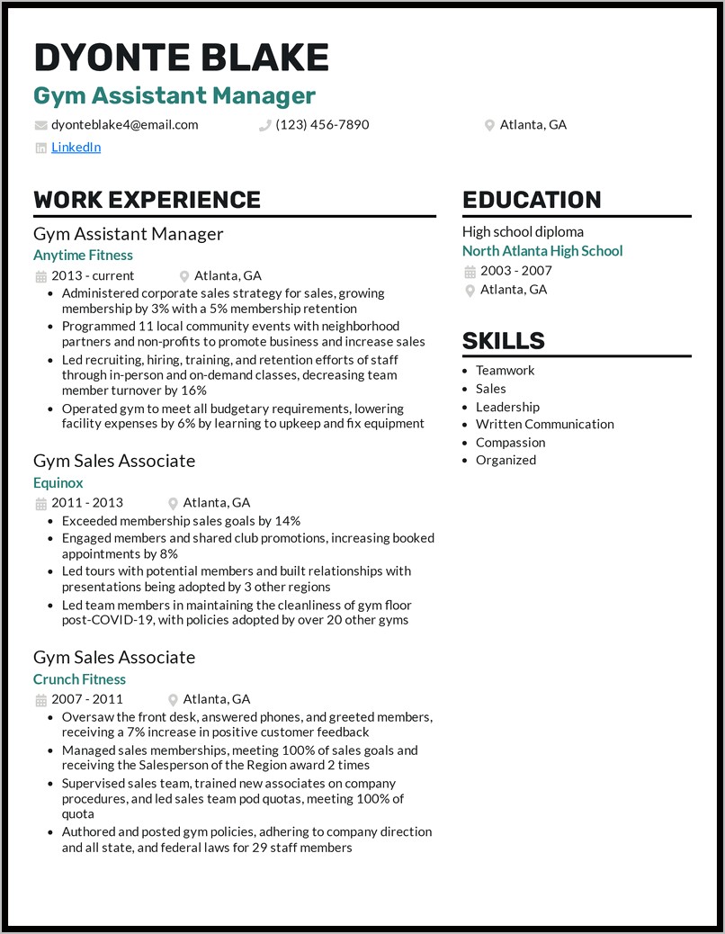 Assistant Store Manager Retail Resume