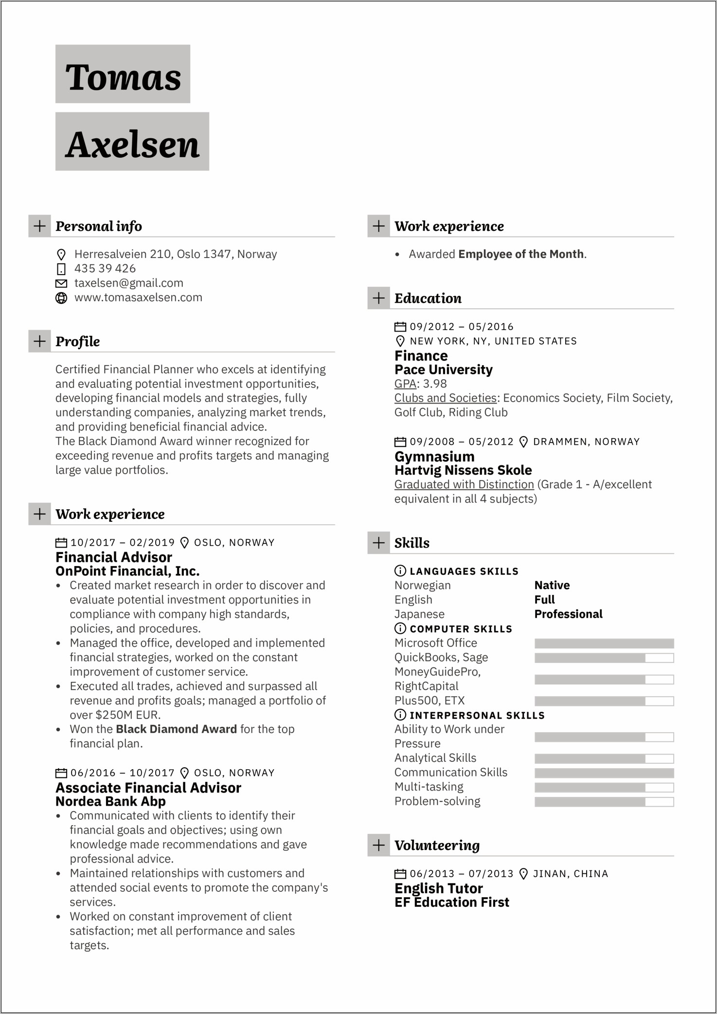 Associate Financial Advisor Resume Sample