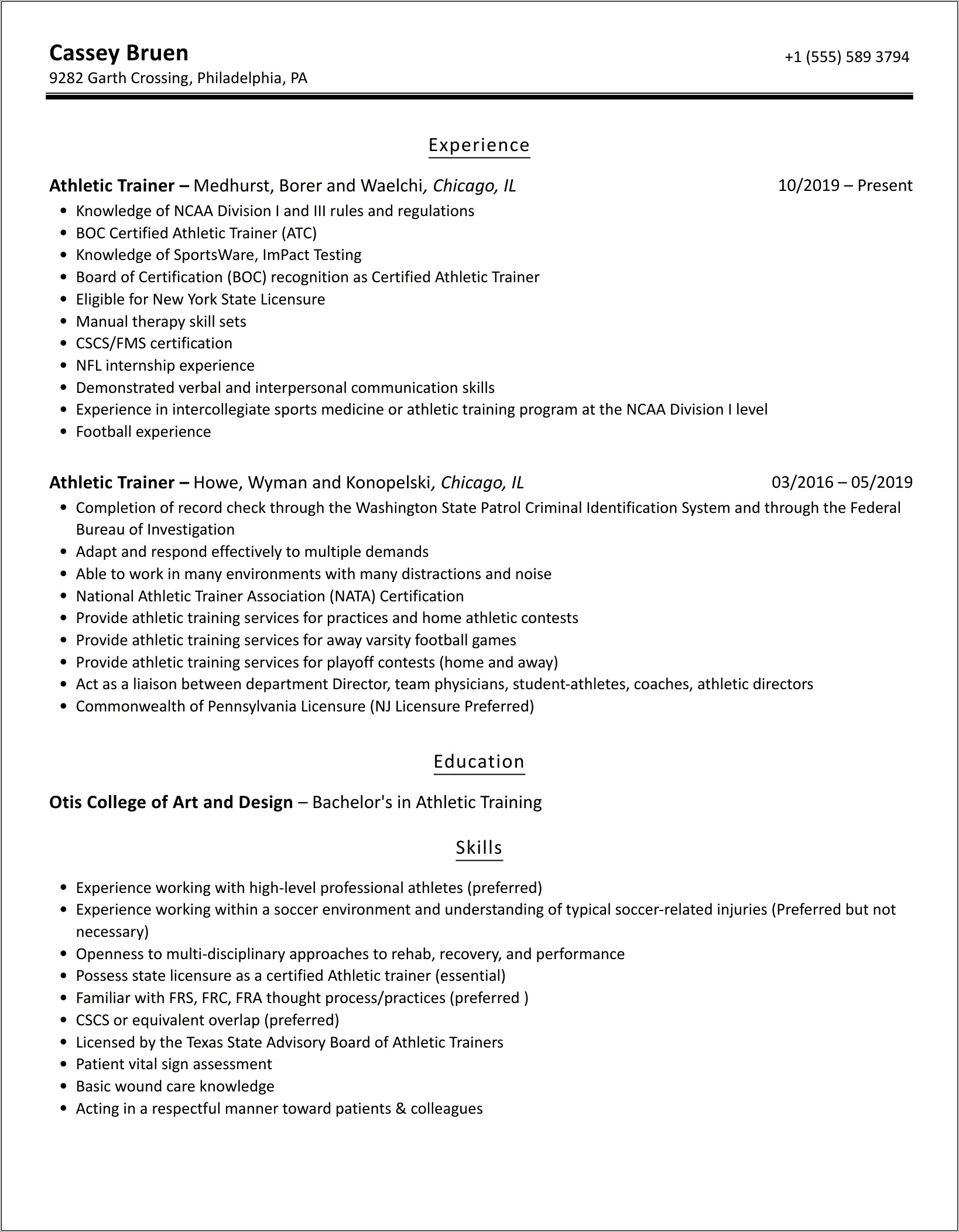 Athletic Trainer Resume Objective Examples