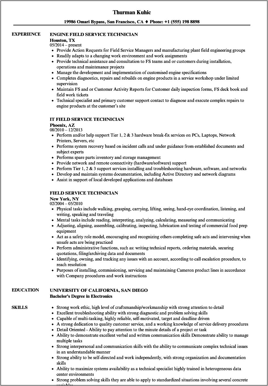 Atm Technician Job Description Resume