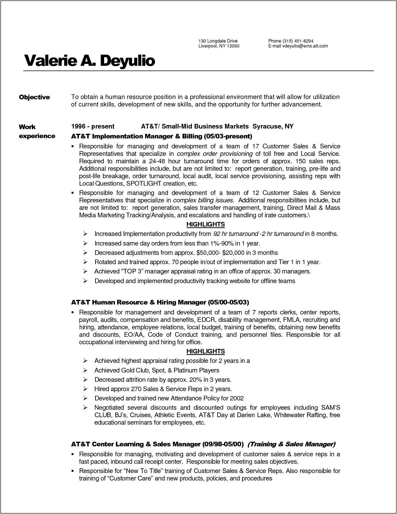 At&t Resume Sales Manager