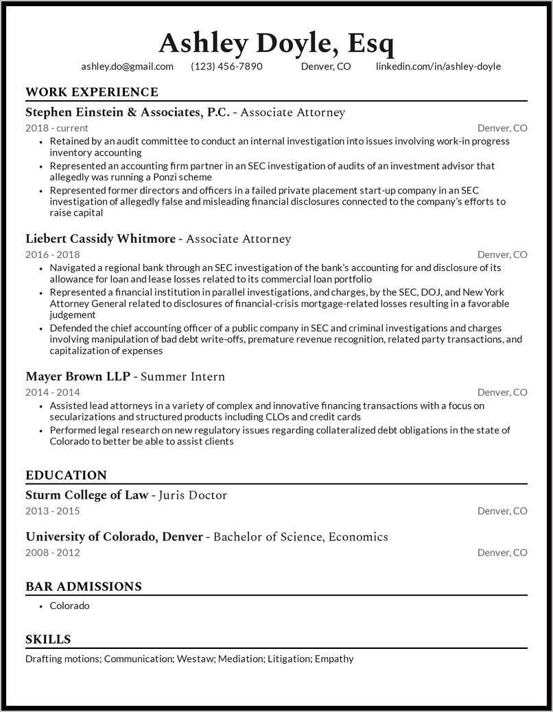 Attorney Litigation Resume Samples Yale