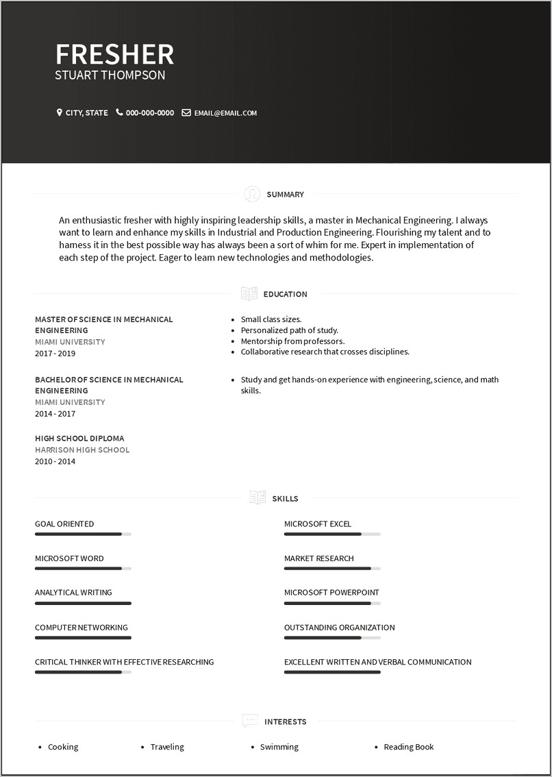 Attractive Resume Samples For Freshers