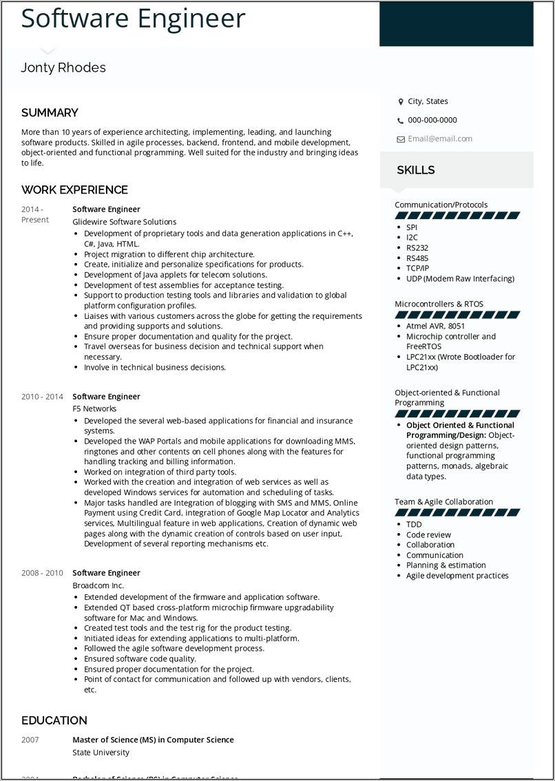 Australian Software Engineer Resume Sample