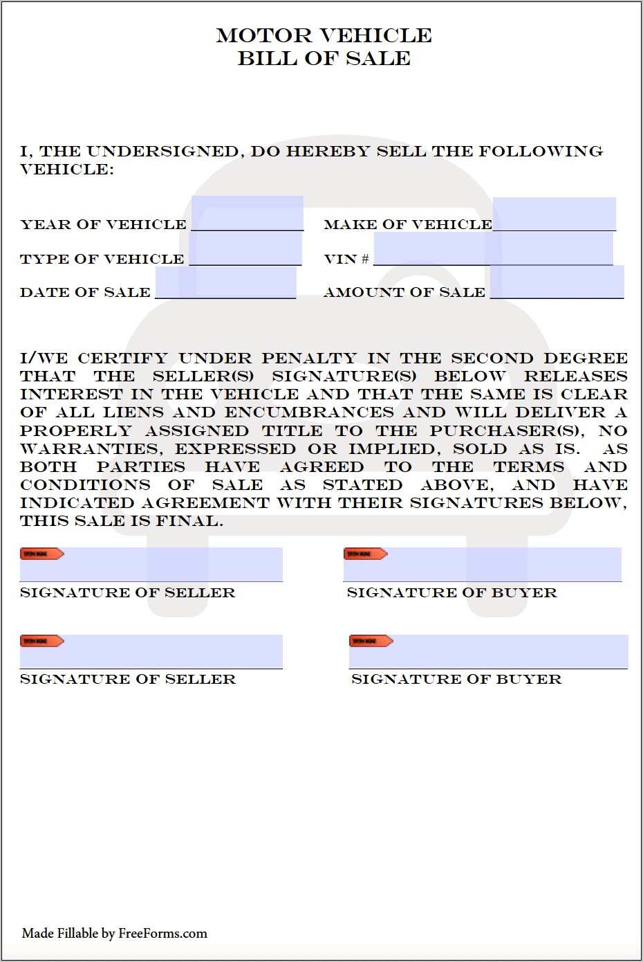 Auto Bill Of Sale Template Download