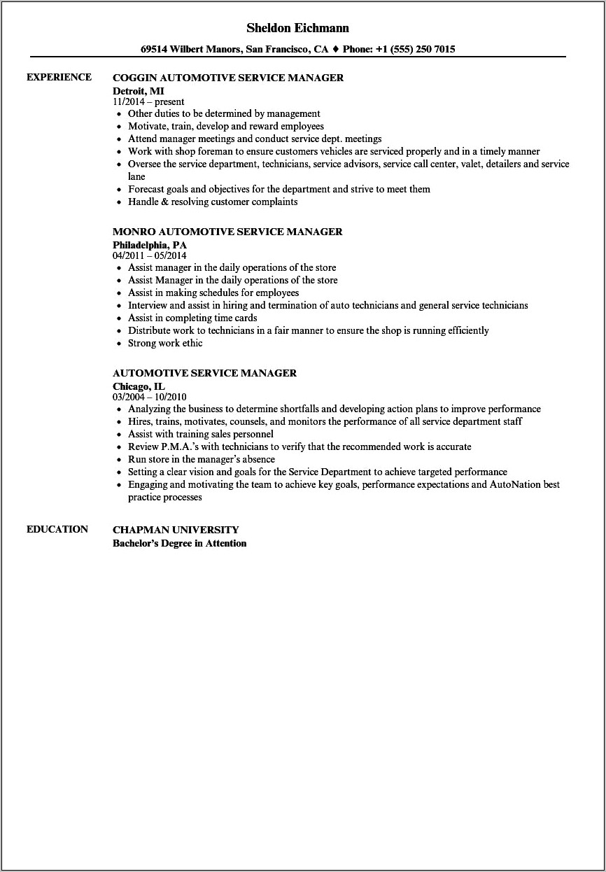 Auto Title Supervisor Resume Example