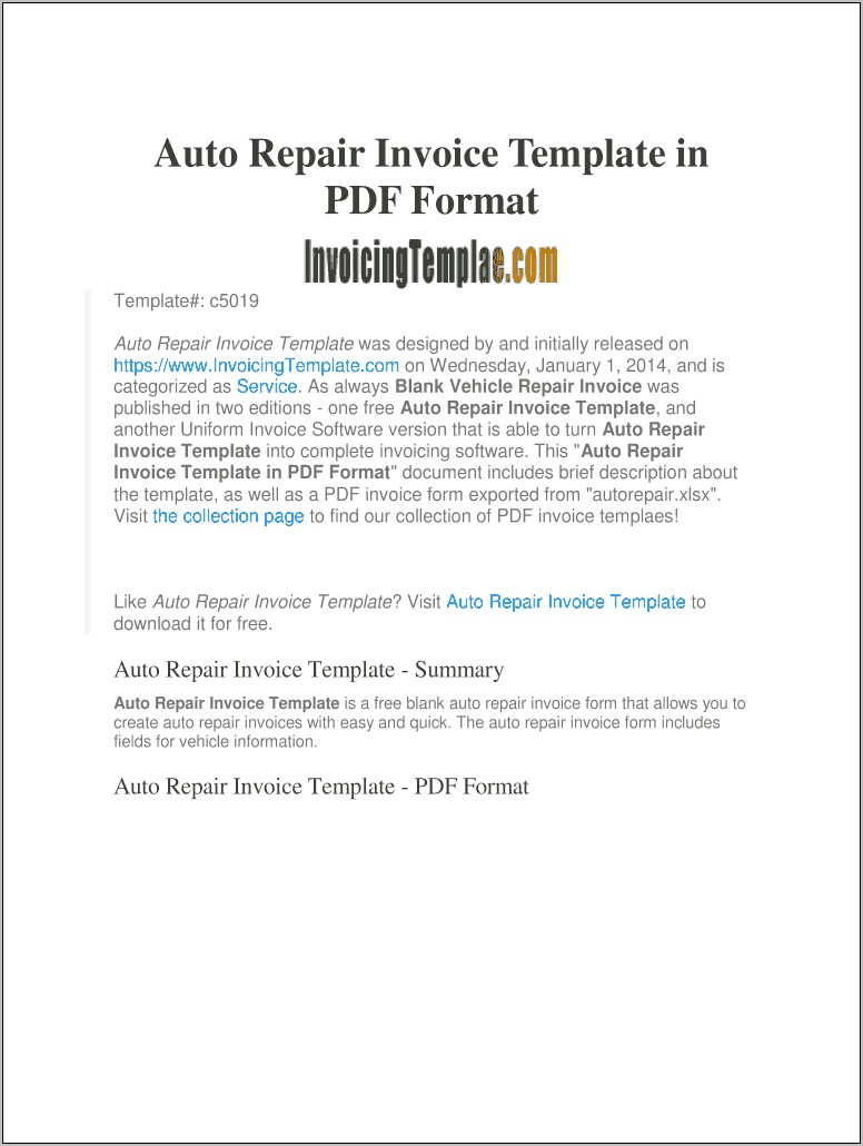 Auto Used Parts Receipt Template Pdf Download