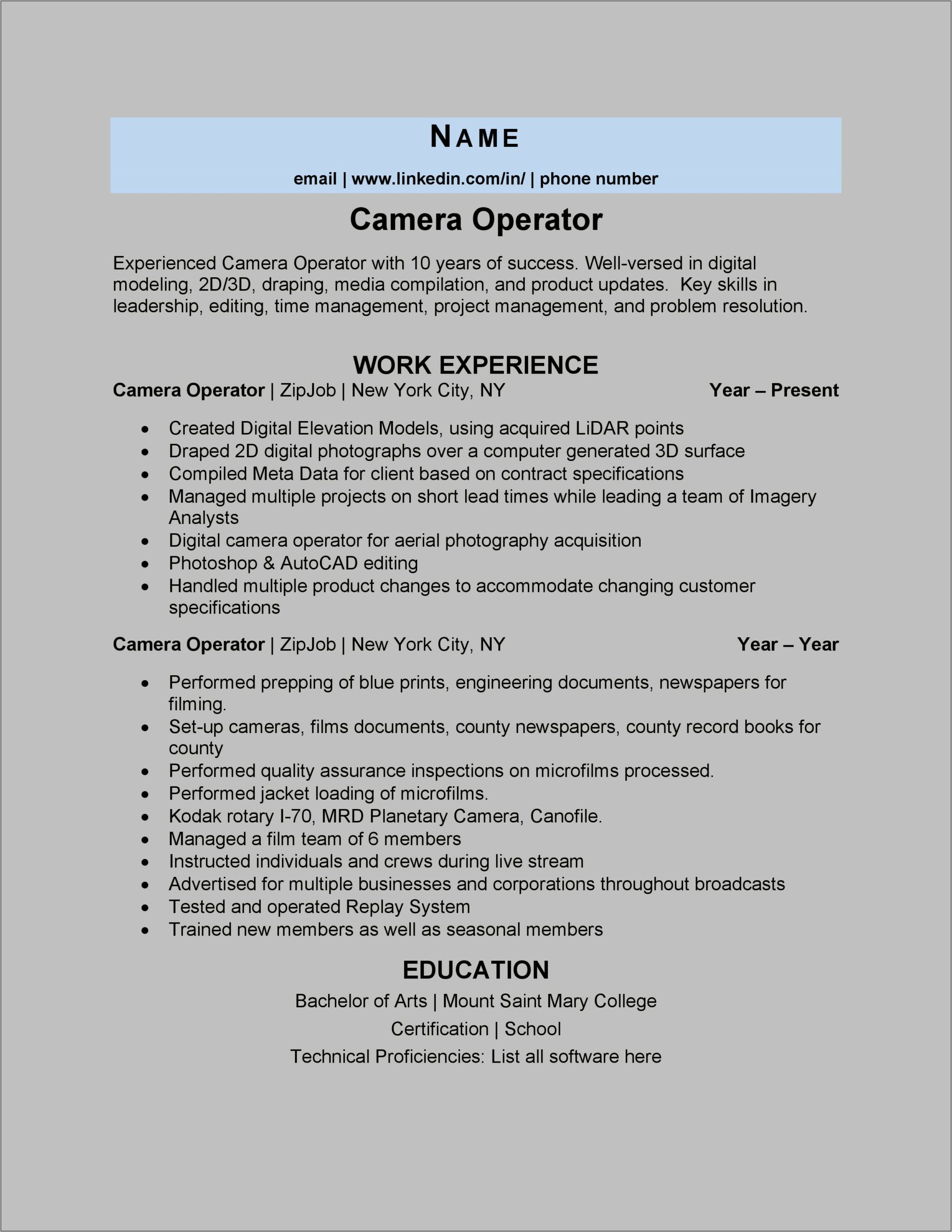 Autocad Operator Job Description Resume