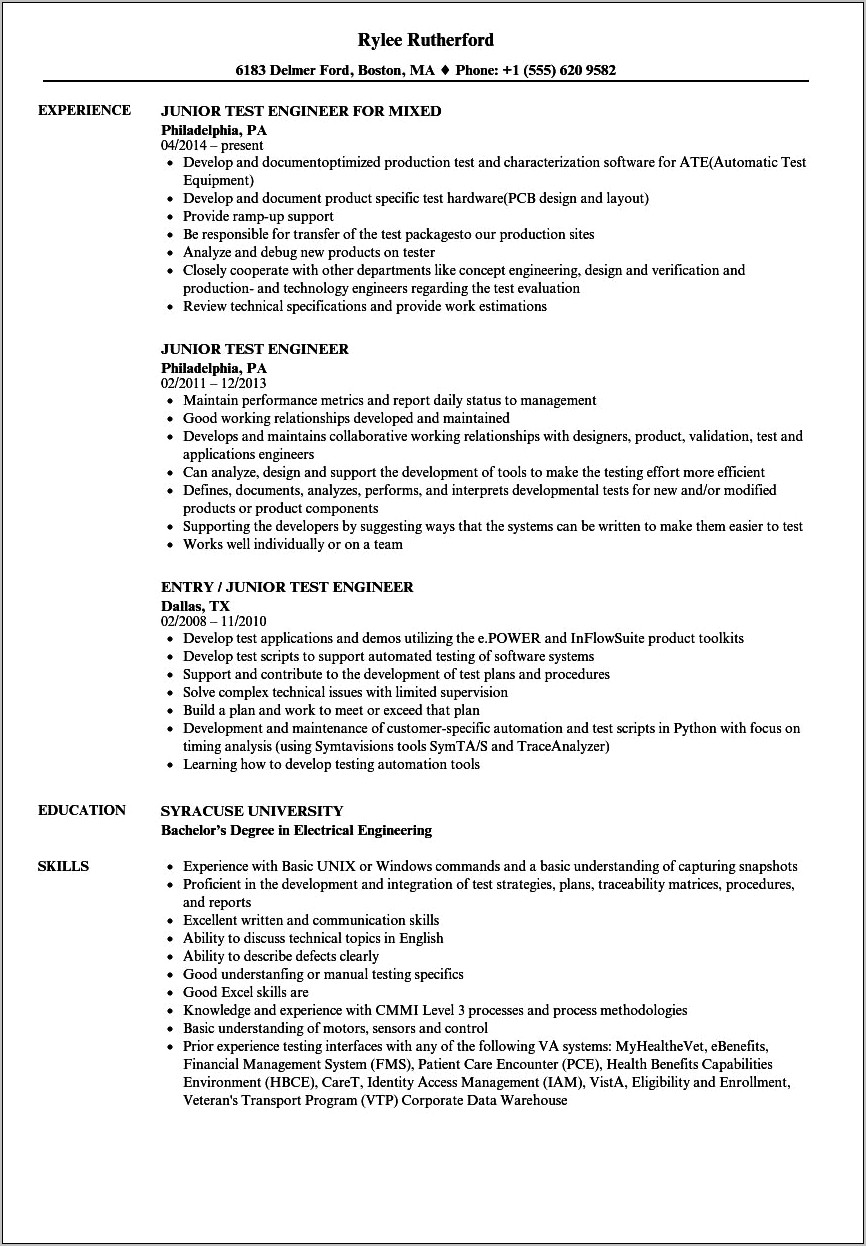 Automation Test Engineer Resume Objective