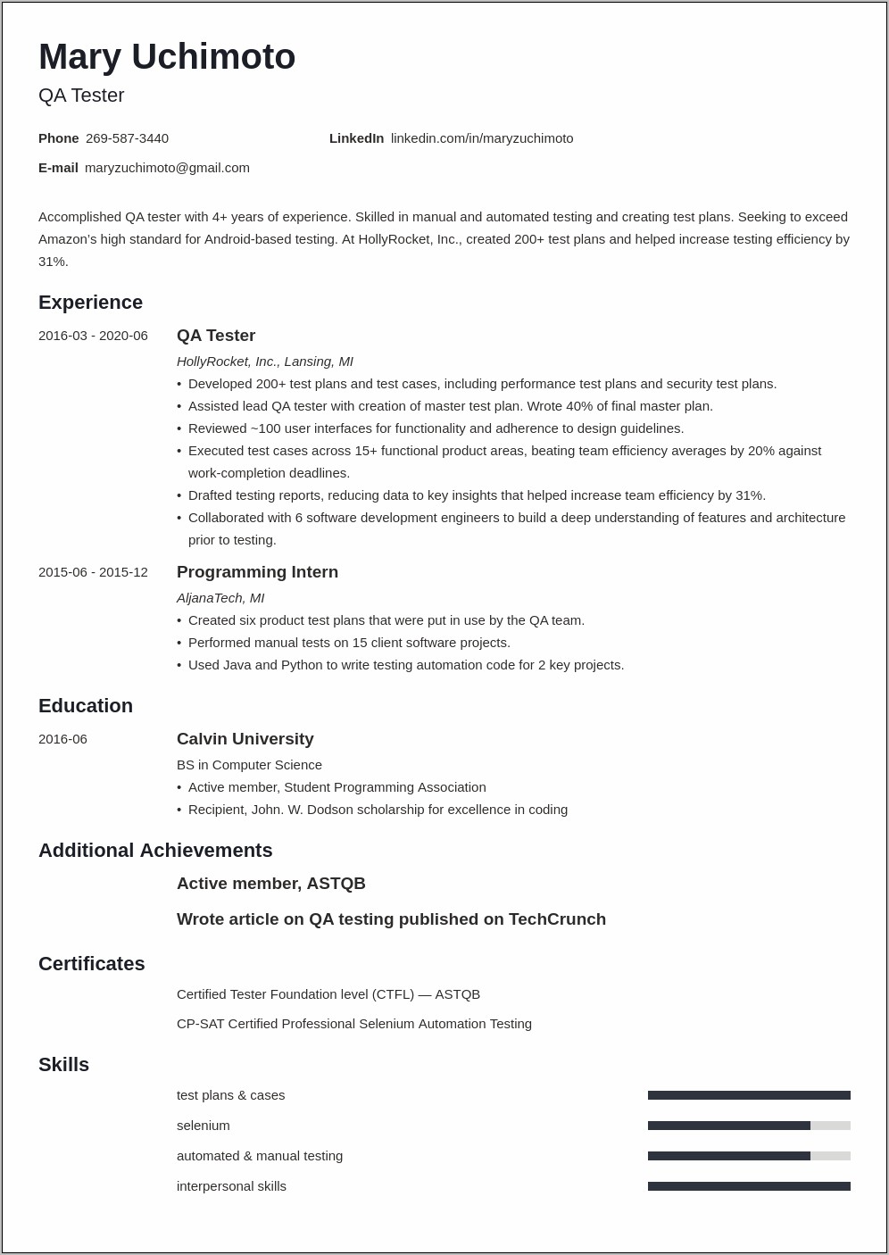 Automation Tester Resume Job Description