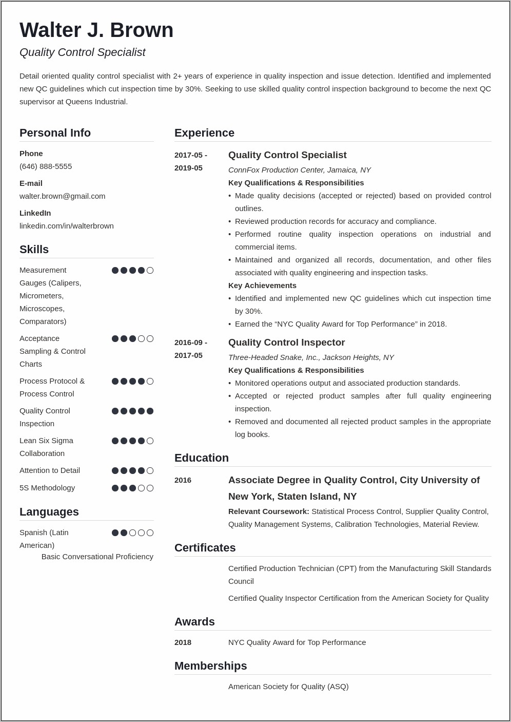 Automotive Quality Inspector Resume Sample