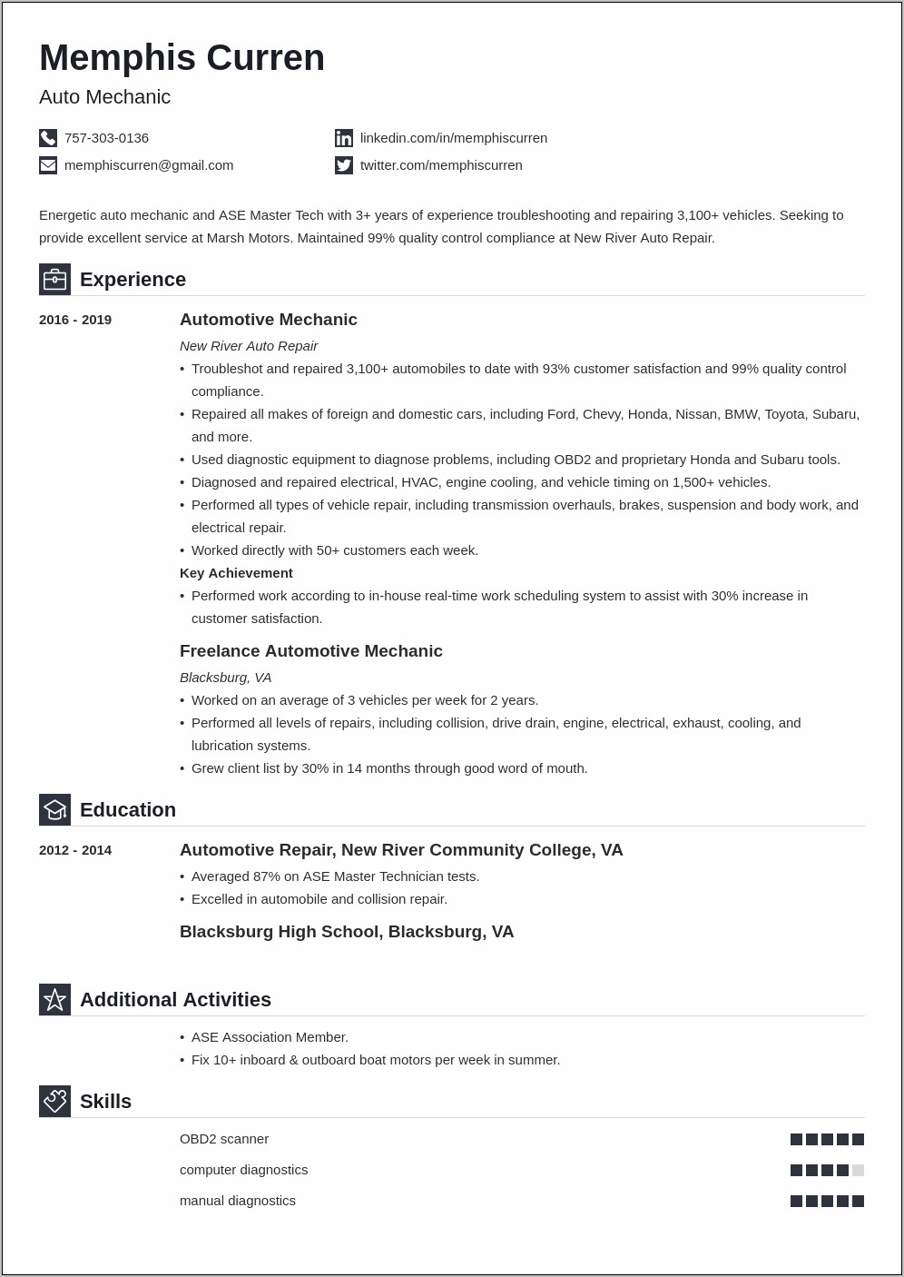 Automotive Service Writer Resume Objective