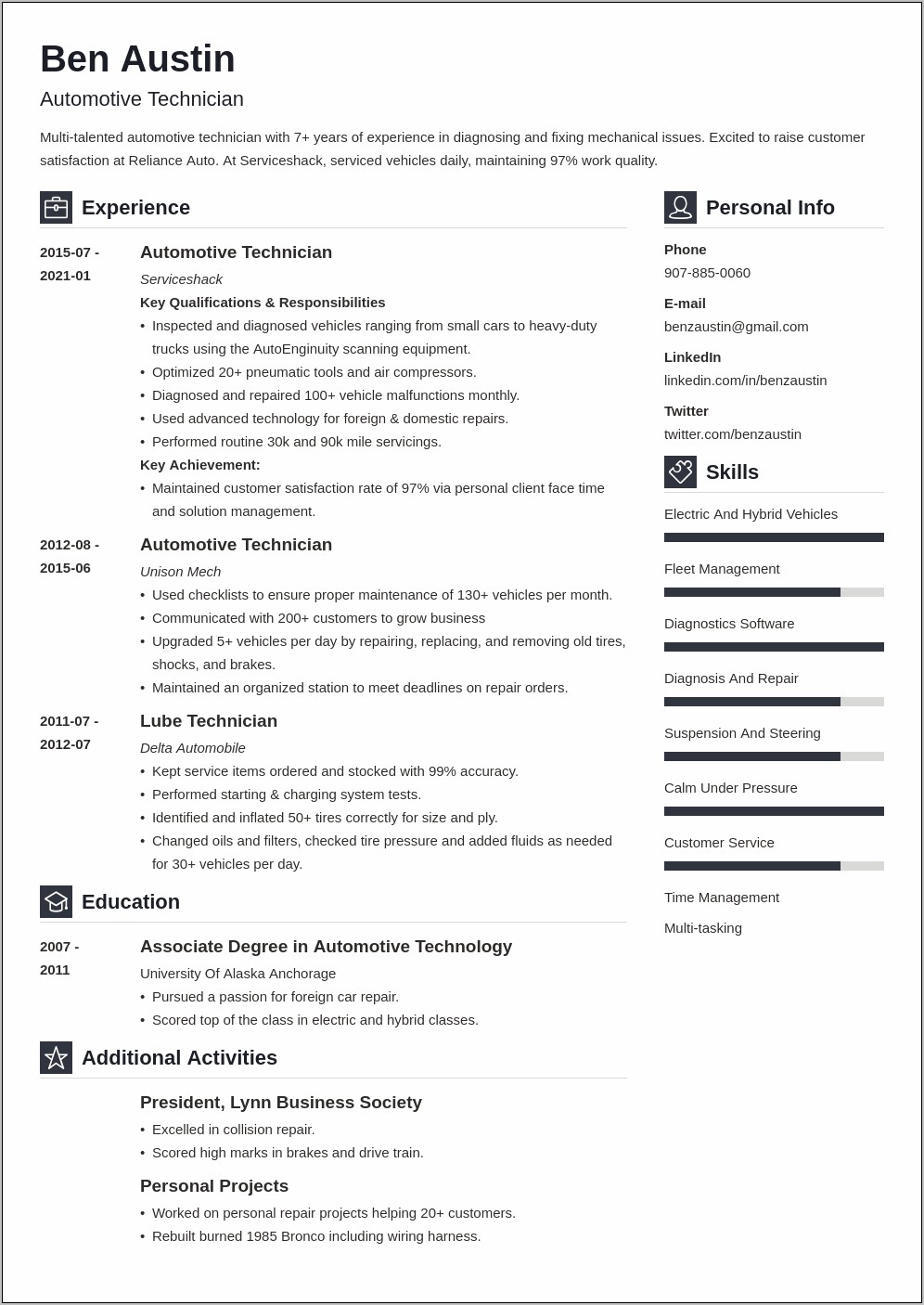 Automotive Technician Objectives For Resumes