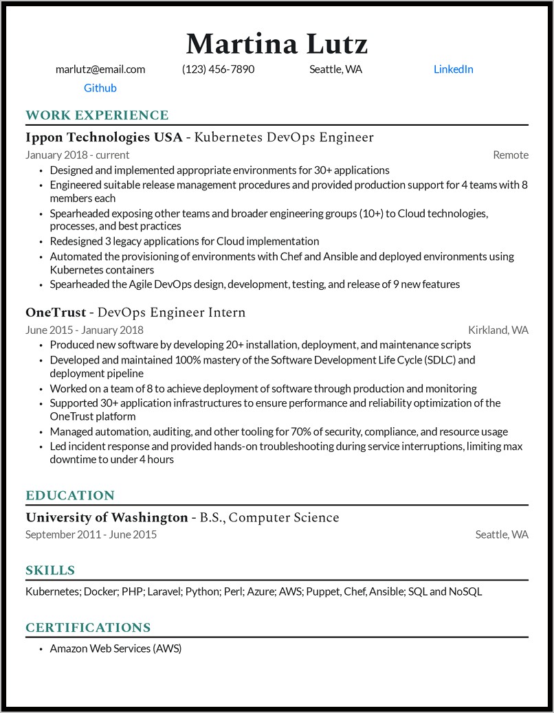 Aws Devops Engineer Resume Samples